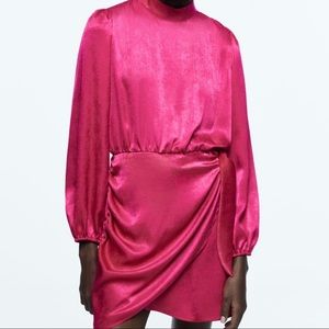 Zara Satin Effect Mock Neck Dress size L